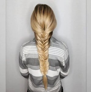 long blond fishtail braid best hair extension on client