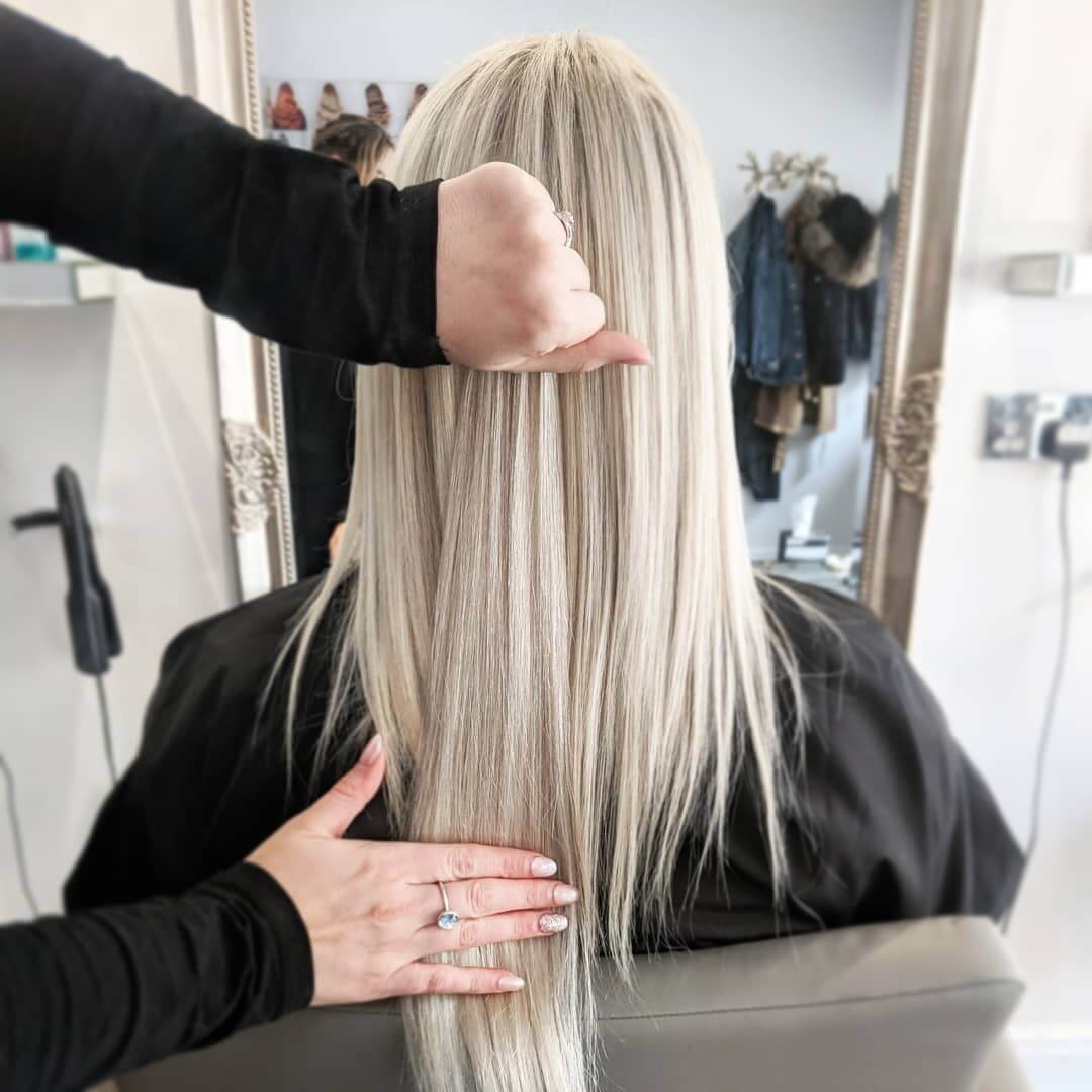 custom colour matching platinum blond russian hair extensions