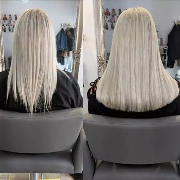 Blond hair extensions before and after